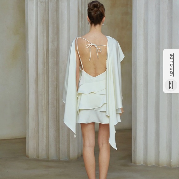 Lyna white shawl-panel ruffled satin mini dress - Picture 3 of 4